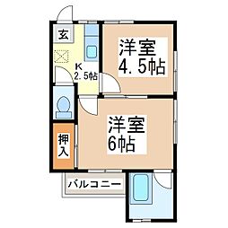 千曲ハイツA 2階2Kの間取り