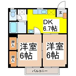 ファミールひまわりA 1階2DKの間取り