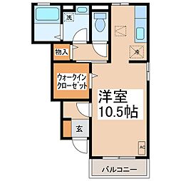ローズコート・カノン 1階ワンルームの間取り