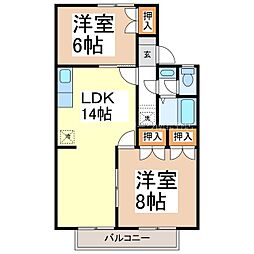 パウゼ・ドゥ・アピスB 1階2LDKの間取り