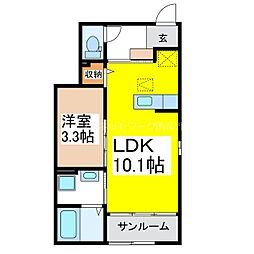 サンレミII 1階1LDKの間取り