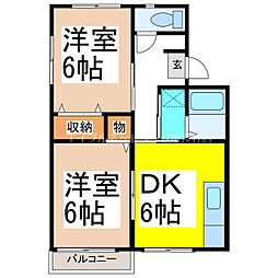 アトウレ篠ノ井 2階2DKの間取り