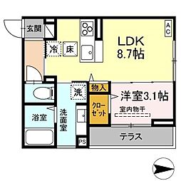 J-Room妃 VII番館 屋代駅前 1LDKの間取図画像