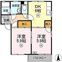 メイゾンアプリコットC 2DKの間取図画像