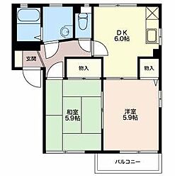 ビューポイントたなか 2DKの間取図画像
