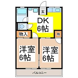 シティハイムくらたB 2DKの間取図画像