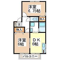 ハイカムールカキザキB 2DKの間取図画像