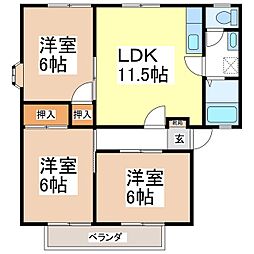 サンビレッジ三本柳B 3LDKの間取図画像