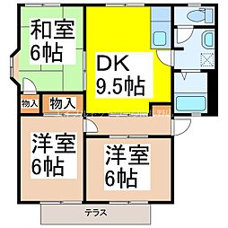 サンビレッジ稲里C号棟 3DKの間取図画像