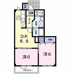 エディビレッヂB 2DKの間取図画像