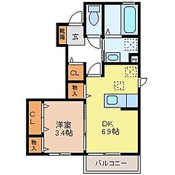J-Room☆妃二番館 1DKの間取図画像