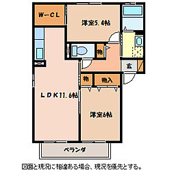 グランシードあづみ　A 1階2LDKの間取り