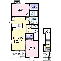 シエル　ブルー 2階2LDKの間取り