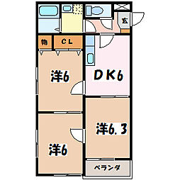 パストラル穂高 3DKの間取図画像