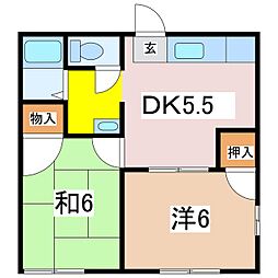 サザンハイツ 2DKの間取図画像