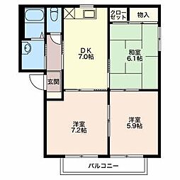 アベニールA 2階3DKの間取り
