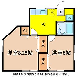 土屋アパート 2階2Kの間取り