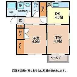 ウオームヒル 2DKの間取図画像