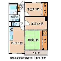 レスコ高島 4階3DKの間取り