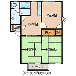 グランドパレスウエスト　C 2階3DKの間取り