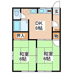 フレグランスロング 1階2DKの間取り