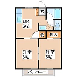サンハイツ南宮 2DKの間取図画像