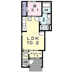 サニーガーデンR A 1階1LDKの間取り