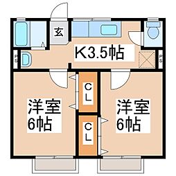 フレグランスBe 1階2Kの間取り