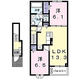 フォレスターナ ココA 2階2LDKの間取り