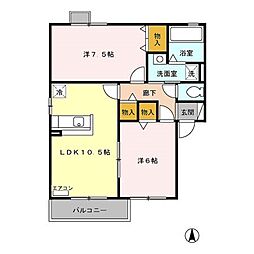 エトワール梨久保A 2階2LDKの間取り