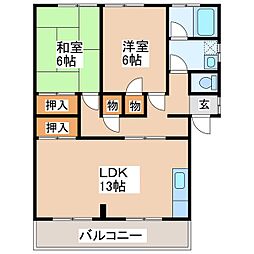 ハイツドリーム 3階2LDKの間取り