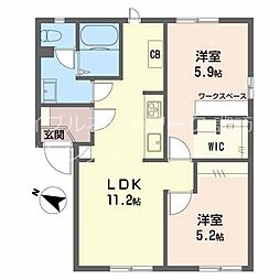サンハイム山岡　B 1階3DKの間取り