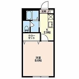 ルディK 1階1Kの間取り