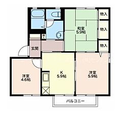 フレグランス河原口A 2階3Kの間取り