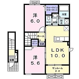 アルモニーメゾンA 2階2LDKの間取り
