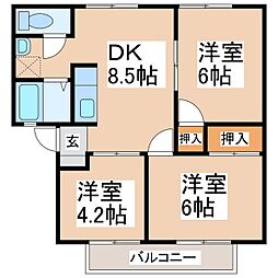 スカイハイツユー　A棟 2階3DKの間取り
