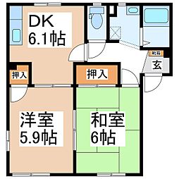 フレグランスリバーサイドB棟 2DKの間取図画像