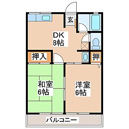 ビュー晴ヶ峰 2DKの間取図画像