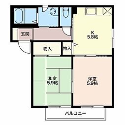 グリーンハウスA 2Kの間取図画像