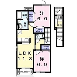 アルカンシエルB棟 2階2LDKの間取り