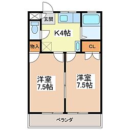 エスポR太田 2階2Kの間取り