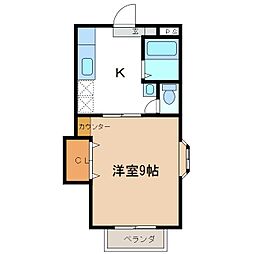 新谷ハイツ 2階1Kの間取り