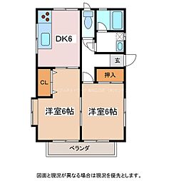 ハイツ パークサイド 2階2DKの間取り