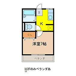 ファミール石芝 2階1Kの間取り