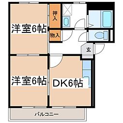 メゾーネハナムラ 1階2DKの間取り