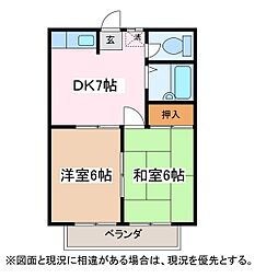 タカギハイツ豊丘B 2階2DKの間取り