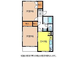 パルデンス金塚A 2DKの間取図画像