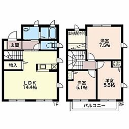 レジデンスさくらA 3LDKの間取図画像