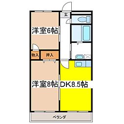 マンションぶなの樹 2DKの間取図画像