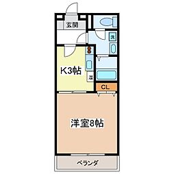 コーポ・サークルワンC 1Kの間取図画像